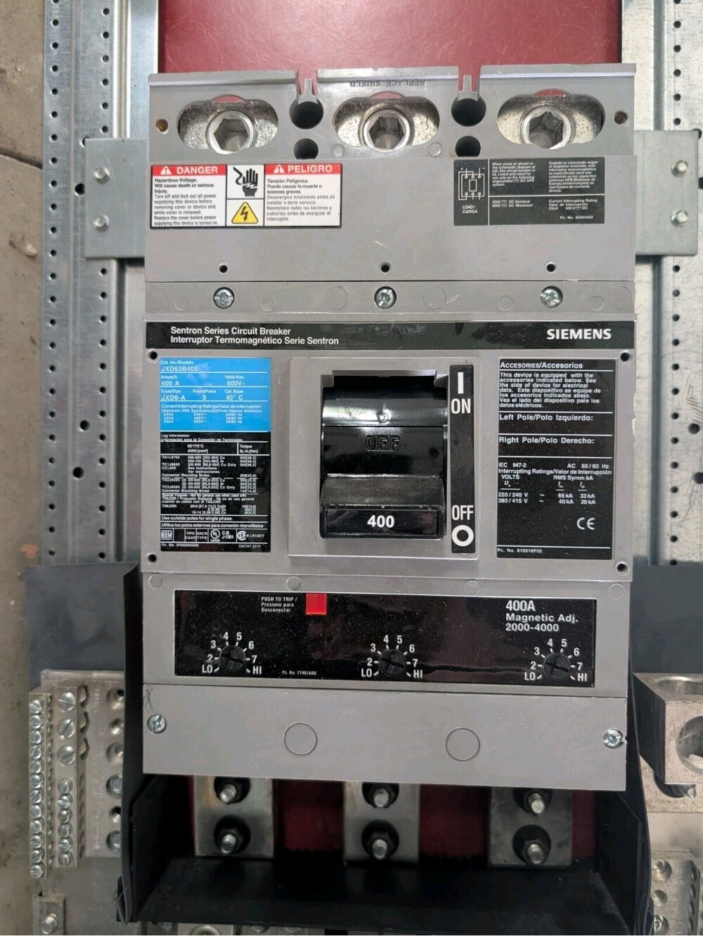 JXD63B400 Siemens 400 Amp Circuit Breaker